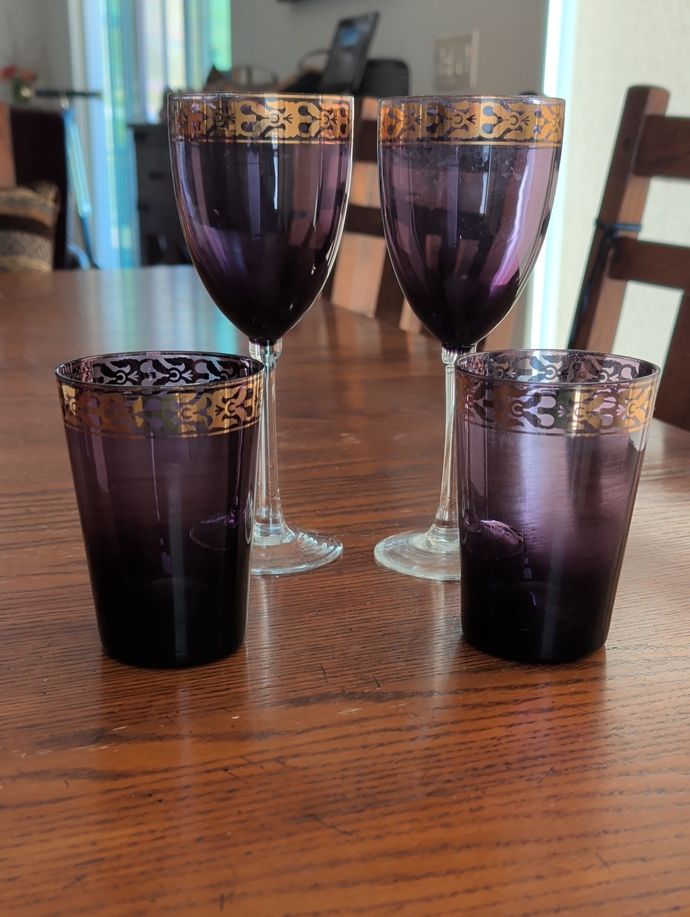 Purple Glassware Set with Gold Rim - Home Dining